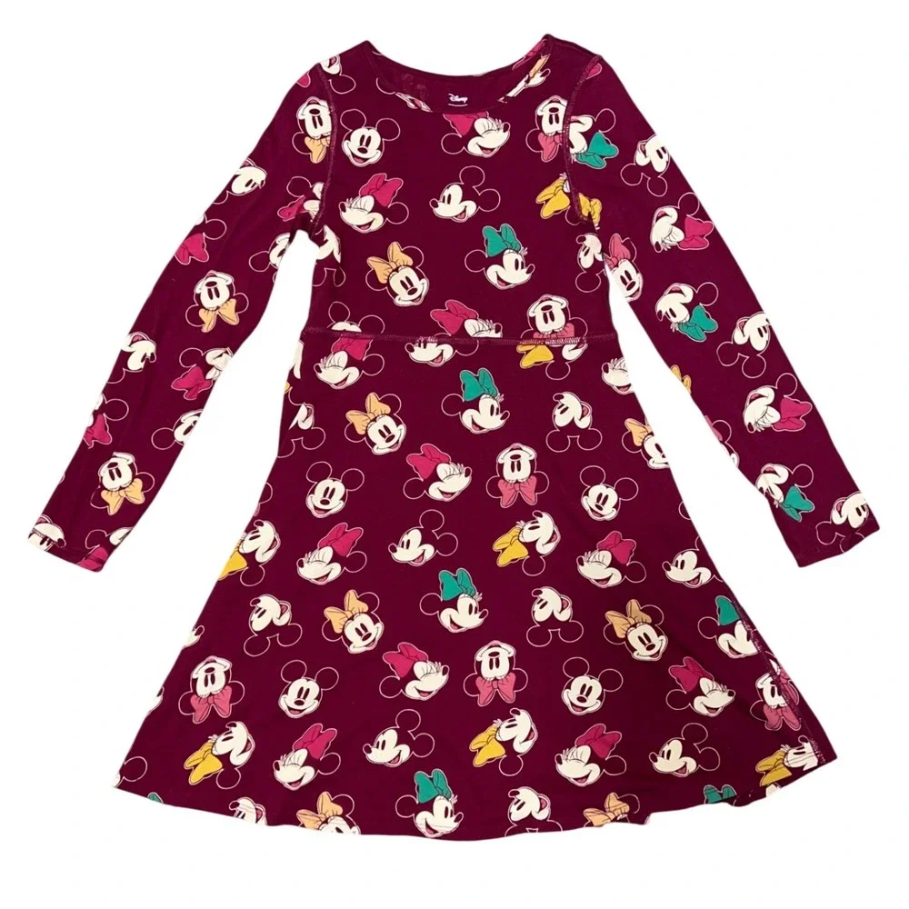 Disney Jumping Beans Girls 12 Adaptive Mickey Minnie Mouse Burgundy Dress Long S
